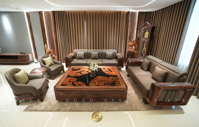 Review 5 bộ bàn ghế sofa gỗ óc chó đắt tiền tại Hà Nội